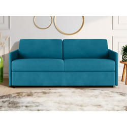 Canapé 4 places convertible express en tissu bleu turquoise - Couchage à lattes larges 160 cm - Matelas 18 cm CALIFE