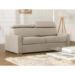 Canapé 2 places convertible express en tissu VIZIR - Beige - Couchage 120 cm - Matelas 14 cm avec mémoire de forme DUNLOPILLO