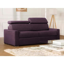 Canapé 3 places convertible express en tissu VIZIR - Violet - Couchage 140 cm - Matelas 16 cm mémoire de forme DUNLOPILLO