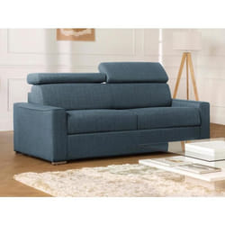 Canapé 3 places convertible express en tissu VIZIR - Bleu - Couchage 140 cm - Matelas 16 cm mémoire de forme DUNLOPILLO