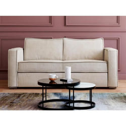 Canapé 3 places convertible express en velours côtelé beige - Couchage 140 cm - Matelas 14 cm LORETO