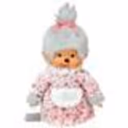 Peluche Monchhichi Mamie - BANDAI - 20 cm - Gris et rose - Convient aux enfants à partir de 24 mois