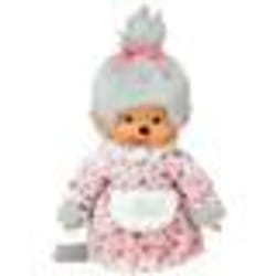 Peluche Monchhichi Mamie - BANDAI - 20 cm - Gris et rose - Convient aux enfants à partir de 24 mois