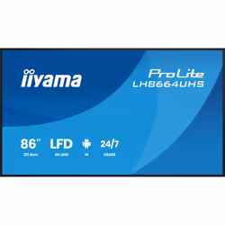 iiyama LH8664UHS-B3AG Écran d'affichage dynamique Écran plat de signalisation numérique 2,17 m (85.6") Wifi 450 cd/m² 4K Ultra HD Noir Intégré dans le processeur Android 24/7 - Vue supplémentaire 2
