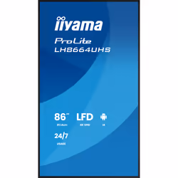 iiyama LH8664UHS-B3AG Écran d'affichage dynamique Écran plat de signalisation numérique 2,17 m (85.6") Wifi 450 cd/m² 4K Ultra HD Noir Intégré dans le processeur Android 24/7 - Vue supplémentaire 3