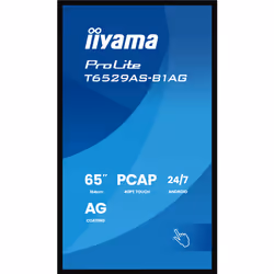 iiyama T6529AS-B1AG Écran d'affichage dynamique Écran plat interactif 163,8 cm (64.5") LED Wifi 500 cd/m² 4K Ultra HD Noir Écran tactile Intégré dans le processeur Android 24/7