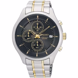 SEIKO HOMME 43MM BRACELET ACIER BICOLORE QUARTZ CADRAN NOIR MONTRE SKS543