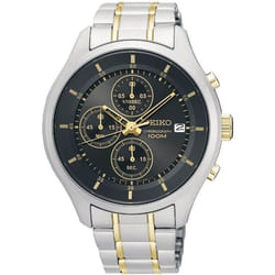 SEIKO HOMME 43MM BRACELET ACIER BICOLORE QUARTZ CADRAN NOIR MONTRE SKS543