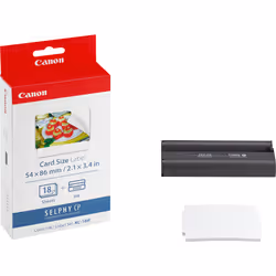 Canon Jeu d'encre couleur et de papier autocollant au format 54 x 86 mm KC-18IF, 18 feuilles, Canon SD1100, CP-100, CP-200, C ...