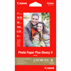 Canon Papier photo brillant extra II 4 × 6 po (10 × 15 cm) PP-201 - 50 feuilles, Hautement brillant, 260 g/m², Rouge, 50 feui ...