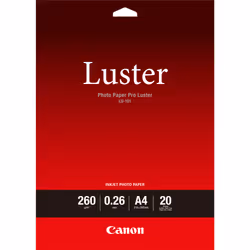 Canon Papier Photo Professionnel Lustré LU-101 A4 - 20 feuilles, Satin, 260 g/m², Blanc, 260 µm, 10 - 35 °C, 10 - 35 °C