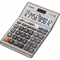 Casio DF-120BM, Bureau, Calculatrice basique, 12 chiffres, Affichage inclinable, Batterie/Solaire, Noir, Gris
