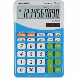 Sharp EL M332 BBL - BLU, Bureau, Calculatrice financière, 10 chiffres, 1 lignes, Batterie/Solaire, Bleu