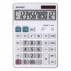Sharp EL-340W, Bureau, Calculatrice à écran, Affichage inclinable, Batterie, Blanc