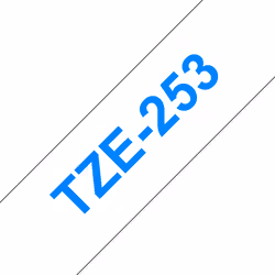 Brother TZe-253 - Cassette à ruban pour étiqueteuse originale – Bleu sur blanc, 24 mm de large, Bleu sur blanc, TZe, Transfer ...
