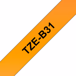 Brother TZe-B31 - Cassette à ruban pour étiqueteuse originale – Orange fluorescent, 12 mm de large, Noir sur fond orange fluo ...