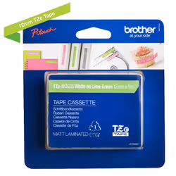 Brother TZe-MQG35 - Cassette à ruban pour étiqueteuse originale – Blanc sur vert citron, 12 mm de large