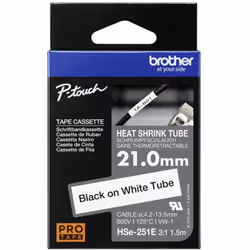 Brother HSE-251E, Gaine thermorétrécissable, Noir, Blanc, 150 cm, 1,35 cm, 4,2 mm, 3:1