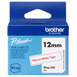 Brother BTAG-232 ruban d'étiquette Rouge sur blanc