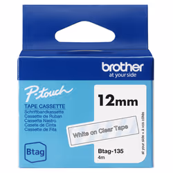 Brother BTAG-135 ruban d'étiquette Blanc sur transparent