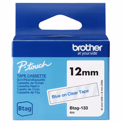 Brother BTAG-133 ruban d'étiquette Bleu sur transparent