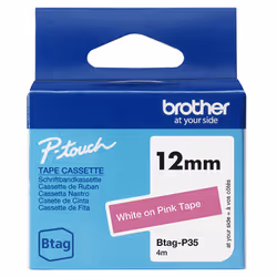 Brother BTAG-P35 ruban d'étiquette White on pink