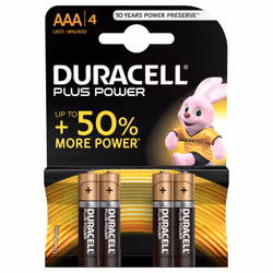 Duracell Plus Power AAA 4 pcs, Batterie à usage unique, AAA, Alcaline, 1,5 V, 4 pièce(s), Noir, Or