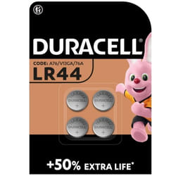 Piles boutons alcalines Duracell spéciales LR44 15V lot de 4 (76A / A76 / V13GA)