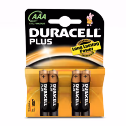 Duracell Plus AAA 4 Pack, Batterie à usage unique, AAA, Alcaline, 1,5 V, 4 pièce(s), Noir