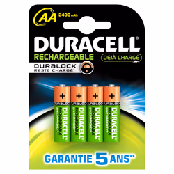 Duracell 4xAA 2400mAh, Batterie rechargeable, AA, 4 pièce(s), 2400 mAh, Multicolore