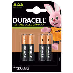 Duracell AAA (4pcs), Batterie rechargeable, AAA, Hybrides nickel-métal (NiMH), 1,2 V, 4 pièce(s), 750 mAh