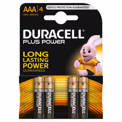 Duracell Plus Power, Batterie à usage unique, AAA, Alcaline, 1,5 V, 4 pièce(s), Noir, Or