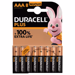 Duracell Plus 100 AAA, Batterie à usage unique, AAA, Alcaline, 1,5 V, 8 pièce(s), Beige, Noir