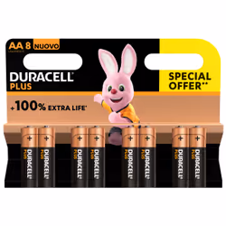 Duracell Plus 100, Batterie à usage unique, AA, Alcaline, 1,5 V, 8 pièce(s), Multicolore
