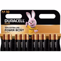 Duracell Plus, Batterie à usage unique, AA, Alcaline, 1,5 V, 10 pièce(s), Noir, Or
