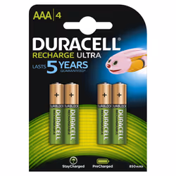 Duracell StayCharged AAA (4pcs), Batterie rechargeable, AAA, Hybrides nickel-métal (NiMH), 4 pièce(s), 800 mAh, 44,5 mm