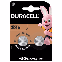 Duracell 2016 Batterie CR2016 2 pcs, Batterie à usage unique, CR2016, Lithium, 3 V, 2 pièce(s), Argent
