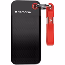 Verbatim Pocket SSD, 2 To, USB Type-C, 3.2 Gen 2 (3.1 Gen 2), 1000 Mo/s, 10 Gbit/s, Noir, Rouge