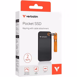 Verbatim Pocket SSD, 2 To, USB Type-C, 3.2 Gen 2 (3.1 Gen 2), 1000 Mo/s, 10 Gbit/s, Noir, Orange