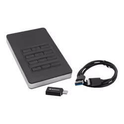 Verbatim Disque dur portable sécurisé Store n Go avec accès par clavier 2 To, 2 To, 3.2 Gen 1 (3.1 Gen 1), Noir, Argent
