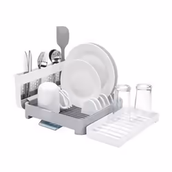 Egouttoir à vaisselle - MINKY - Folddaway - Repliable - Récupérateur deau - Blanc et gris