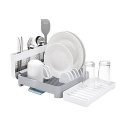 Egouttoir à vaisselle - MINKY - Folddaway - Repliable - Récupérateur deau - Blanc et gris