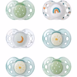 Sucette de nuit - TOMMEE TIPPEE - 18-36 mois - Lot de 6 sucettes phosphorescentes avec capsule de stérilisation réutilisable