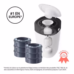 Tommee Tippee - Poubelle à couches - Twist & Click Kit - Lot de 6 recharges - Film multicouche antibactérien - Blanc