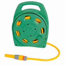 Hozelock Boitier compact Thru flow avec tuyau de 20m, Enrouleur posé au sol, Manuel, Fonctionnel, Vert, PVC, Autonome
