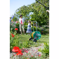 Hozelock 2489P9012 enrouleur de tuyau d'arrosoir de jardin Chariot sur roues Manuel Vert