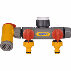 Hozelock Flowmax Sélecteur 2 circuits, Connecteur de robinet, Mâle/Femelle, PVC, Gris, Rouge, Jaune