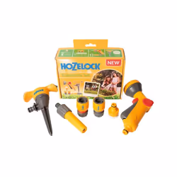 Contient un arroseur rond 177m² réf.2510, un pistolet rose spray Gun réf.2672, une lance d'arrosage réf.2292, un raccord 12.5 ...