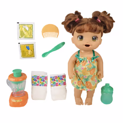 Baby Alive Bébé et son mélangeur magique, boit, mange et fait pipi, dessert fruits exotiques et mixeur, à partir de 3 ans, Po ...