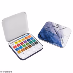 Palette daquarelle - DALER ROWNEY - Mini boîte de voyage - 24 couleurs - Pinceau inclus - Pratique et portable